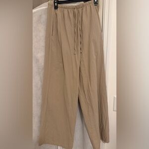 Women's Wide Leg Drawstring Pants - Tan